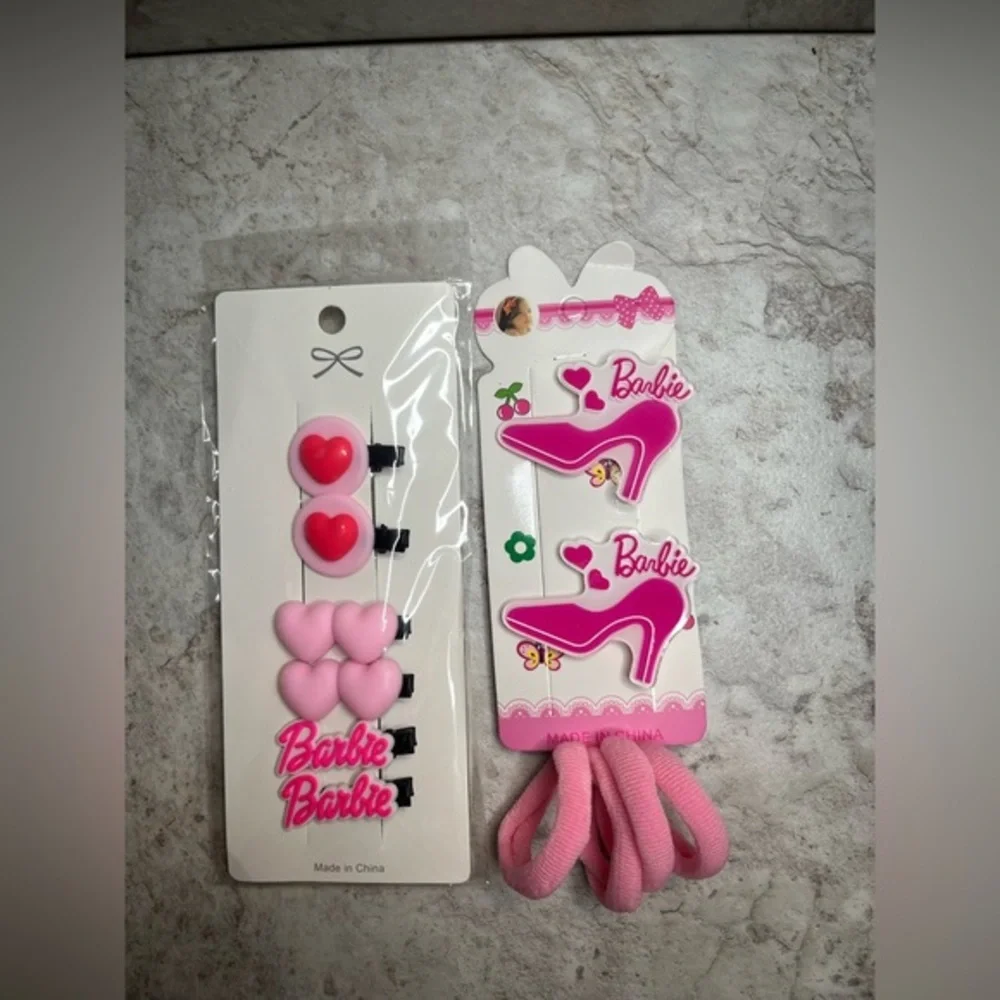 Pink and Red Hair Accessories Set with Heart and Shoe Designs